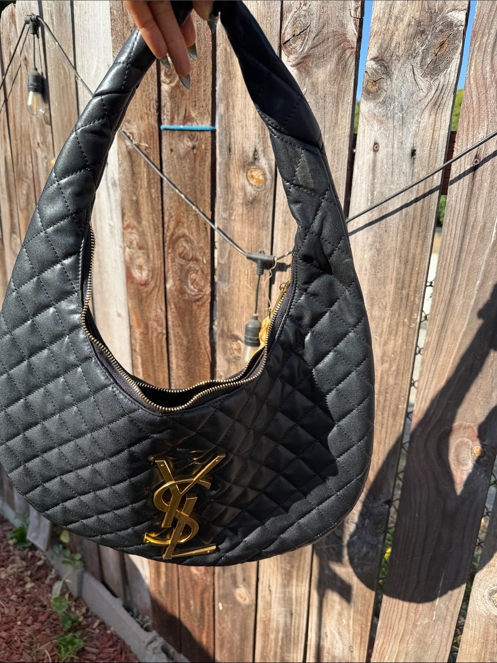 Saint Laurent Black Quilted Hobo Bag with Gold YSL Logo - Picture 3 of 4